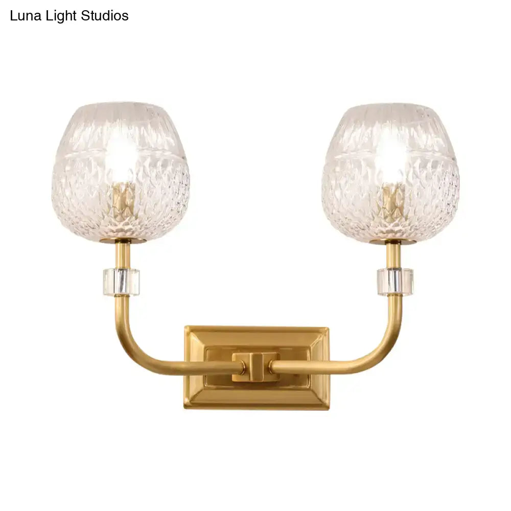 Gold Dome Lattice Light two-light wall sconce with brass finish lattice glass shades Decorbites on Tampa Home & Garden Store