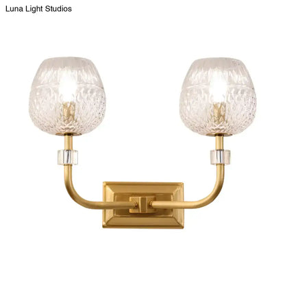 Gold Dome Lattice Light two-light wall sconce with brass finish lattice glass shades Decorbites on Tampa Home & Garden Store