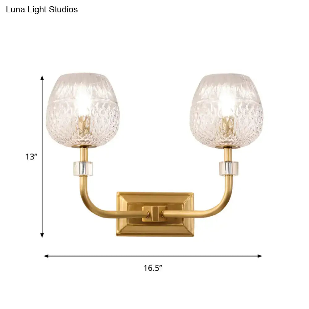 Decorbites Gold Dome Lattice Light wall sconce, brass finish, two glass lattice shades on Tampa Home & Garden Store
