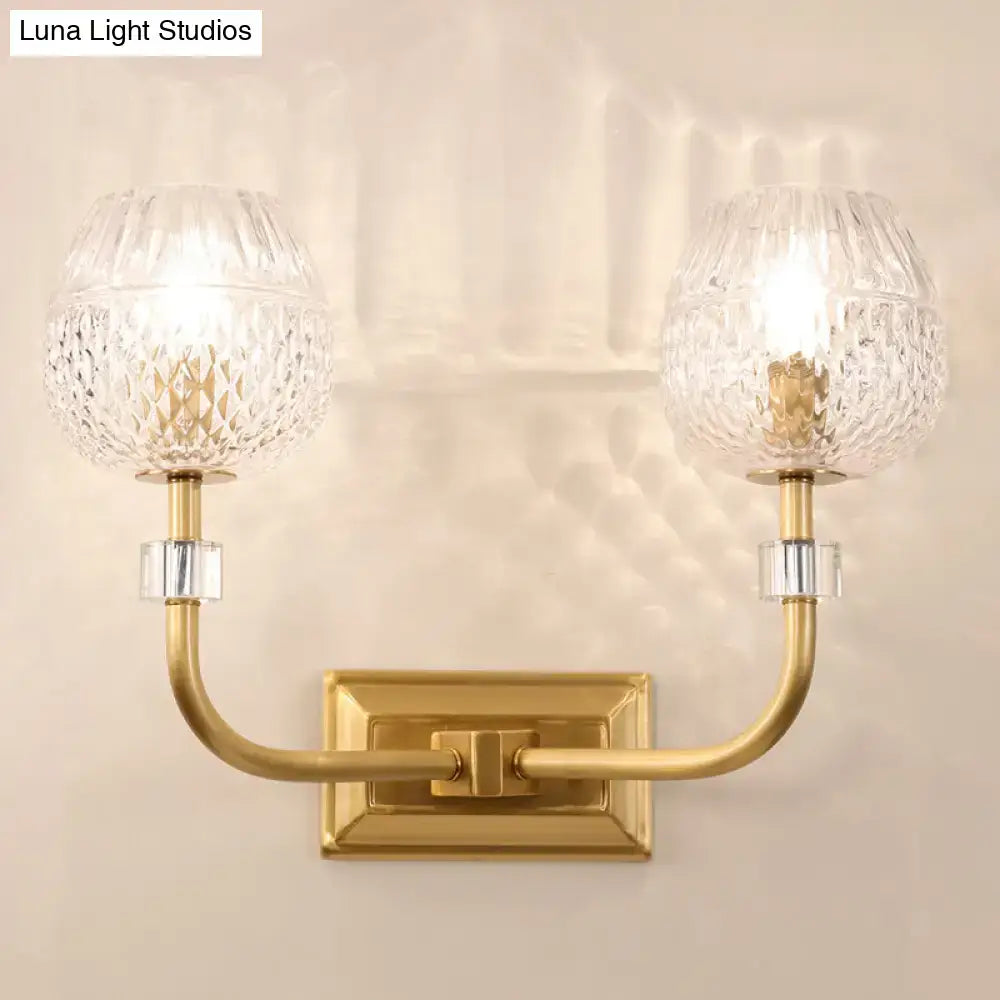 Gold Dome Lattice Light dual-light wall sconce with crystal shades and brass arms by Decorbites on Tampa Home & Garden Store