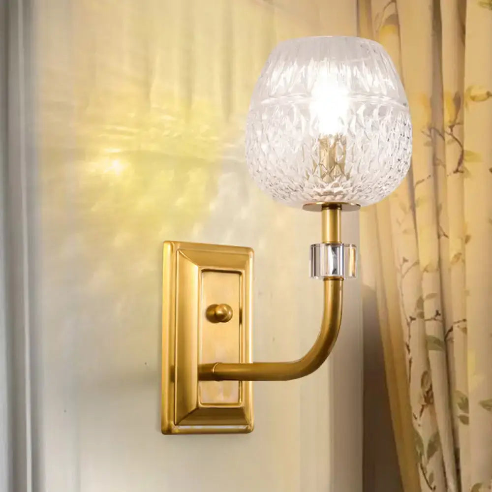 Gold Dome Lattice Light by Decorbites; brass curved arm with crystal lattice shade on Tampa Home & Garden Store