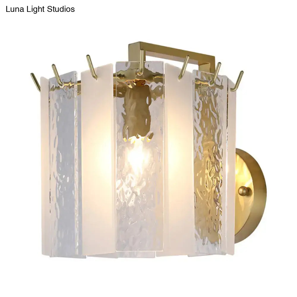 Gold Drum Glass Sconce, brass finish with hammered glass panels, Decorbites on Tampa Home & Garden Store