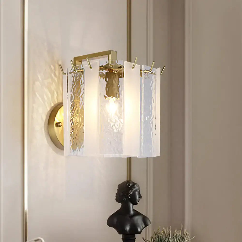 Gold Drum Glass Sconce with hammered frosted glass drum shade and brass wall mount by Decorbites on Tampa Home & Garden Store