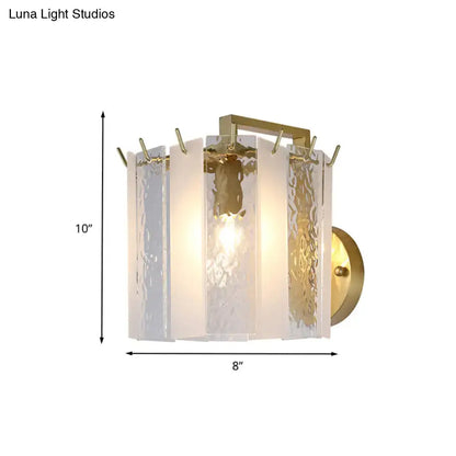 Gold drum glass sconce by Decorbites with panels and brass backplate, 10in tall x 8in wide on Tampa Home & Garden Store
