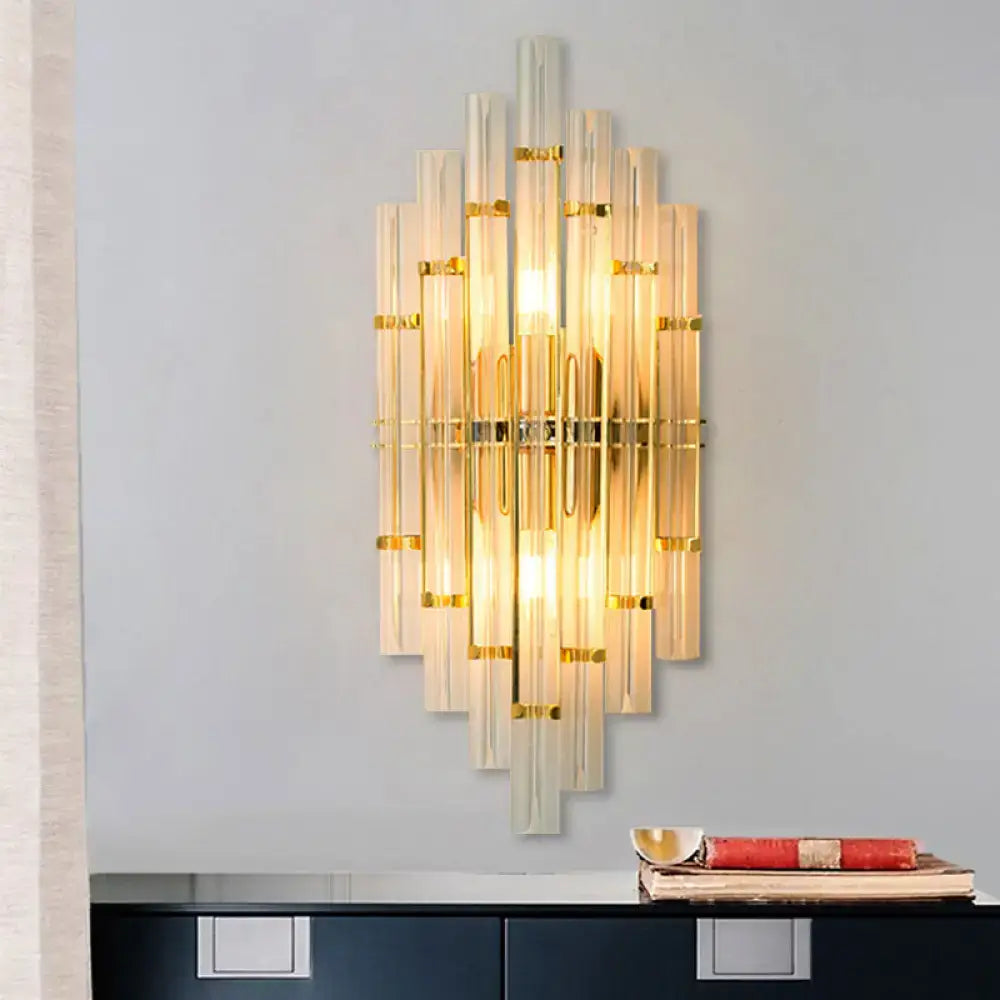 Gold Crystal Tube Sconce Direct-Wired by Decorbites, gold glass tubes, geometric wall light on Tampa Home & Garden Store