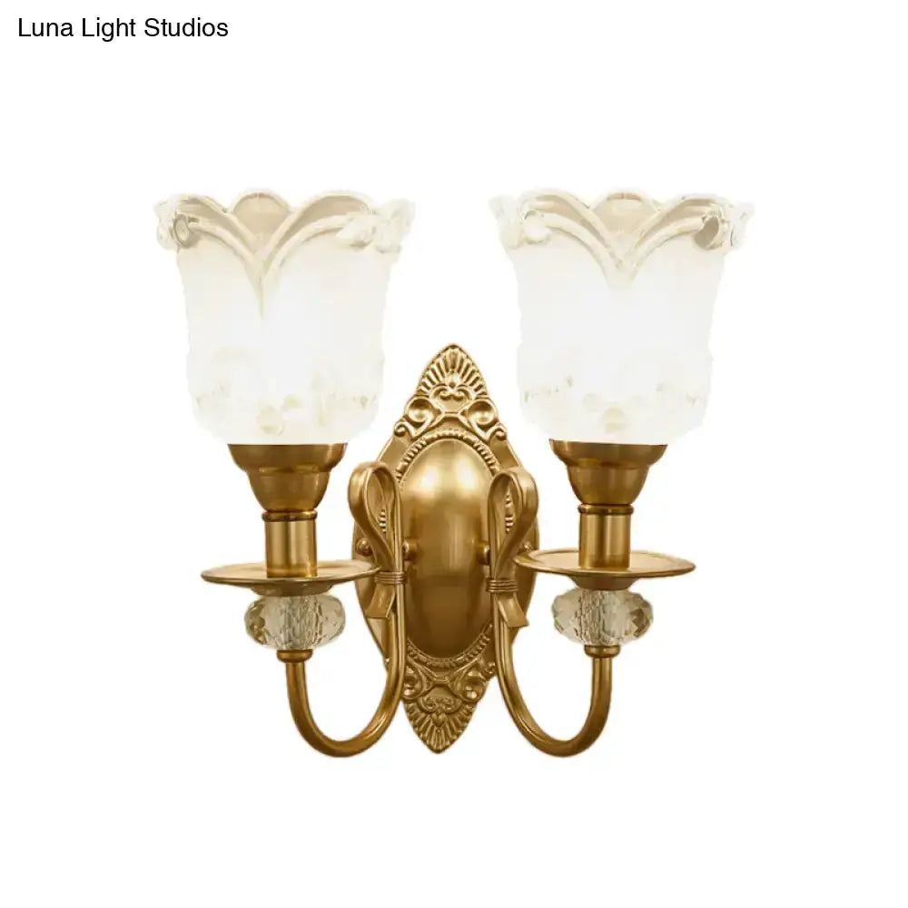 Contemporary gold frosted glass petal wall lamp by Decorbites, dual-arm brass finish on Tampa Home & Garden Store
