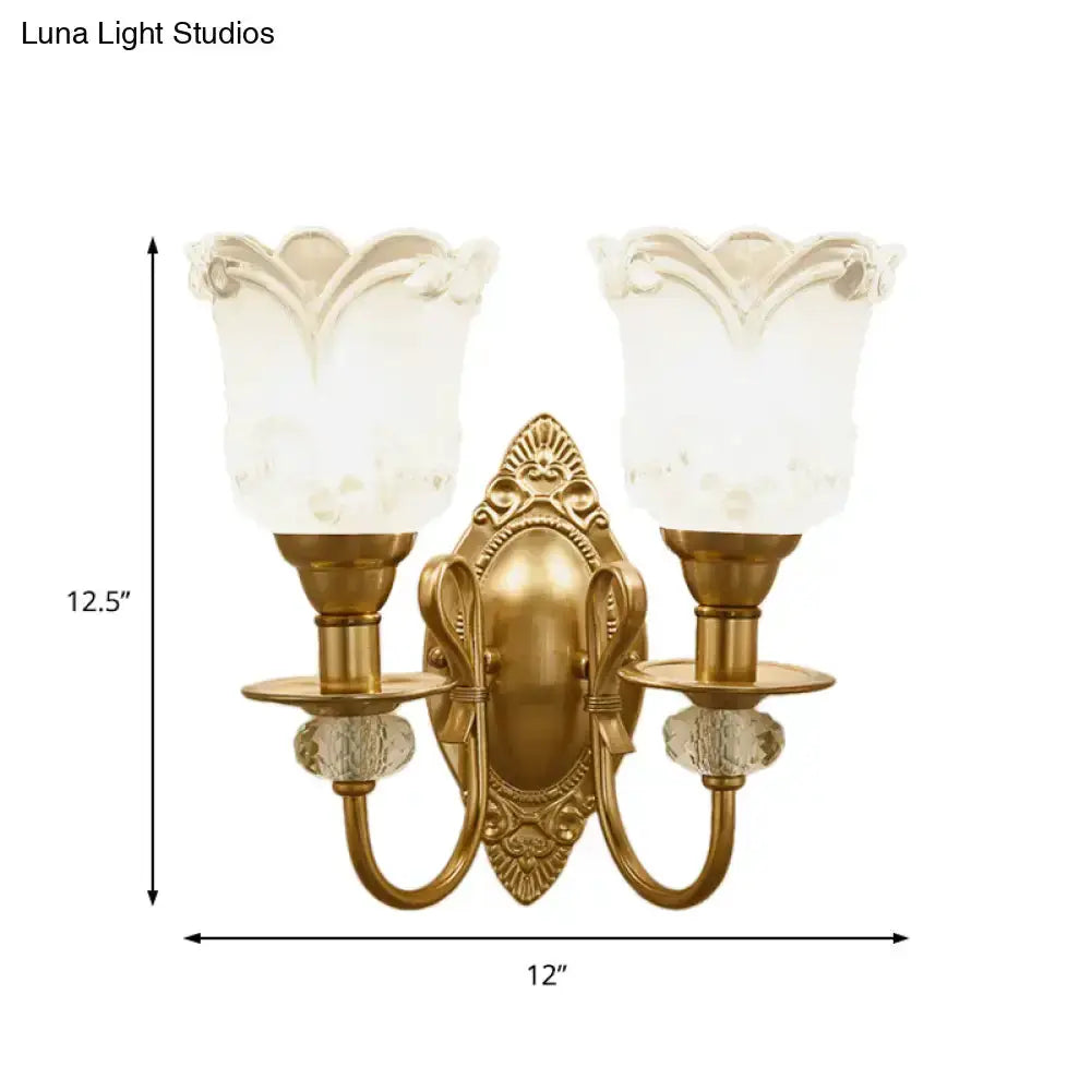 Contemporary gold frosted glass petal wall lamp by Decorbites, two-light brass sconce on Tampa Home & Garden Store
