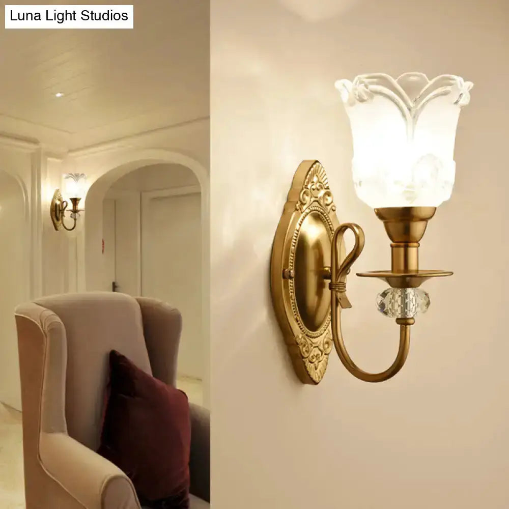 Contemporary gold frosted glass petal wall lamp by Decorbites, brass sconce with crystal on Tampa Home & Garden Store