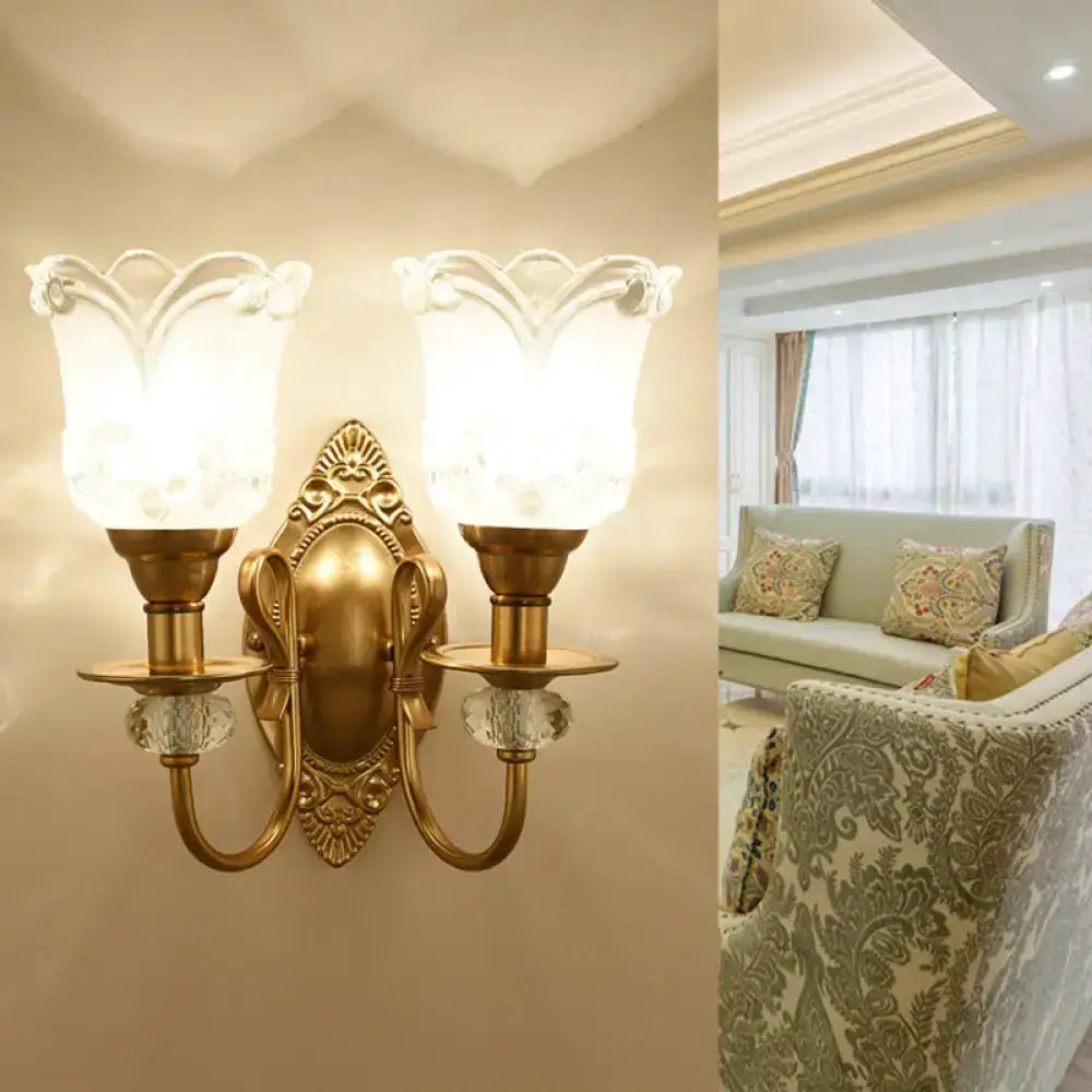 Contemporary gold frosted glass petal wall lamp by Decorbites, dual brass sconce for bedroom on Tampa Home & Garden Store