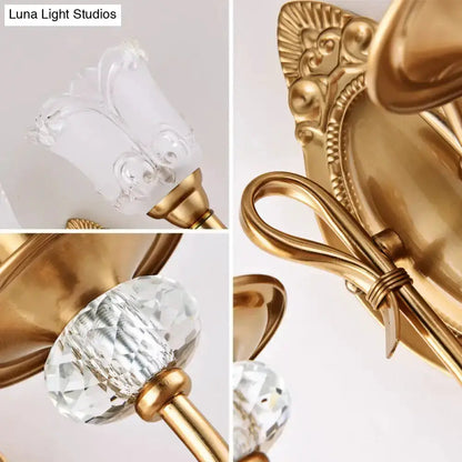 Contemporary gold frosted glass petal wall lamp for bedroom by Decorbites with crystal accents on Tampa Home & Garden Store