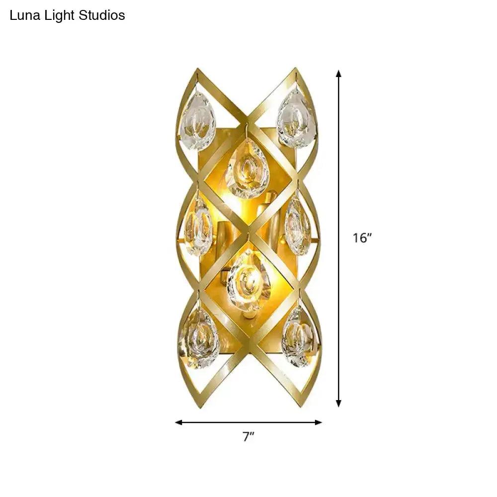 Gold geometric teardrop sconce with clear crystals, 16in high, 7in wide, Decorbites on Tampa Home & Garden Store