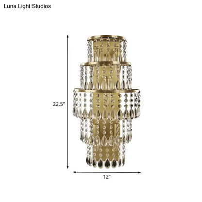 Gold layered crystal chandelier lamp, three-tier metal frame with prisms Decorbites on Tampa Home & Garden Store