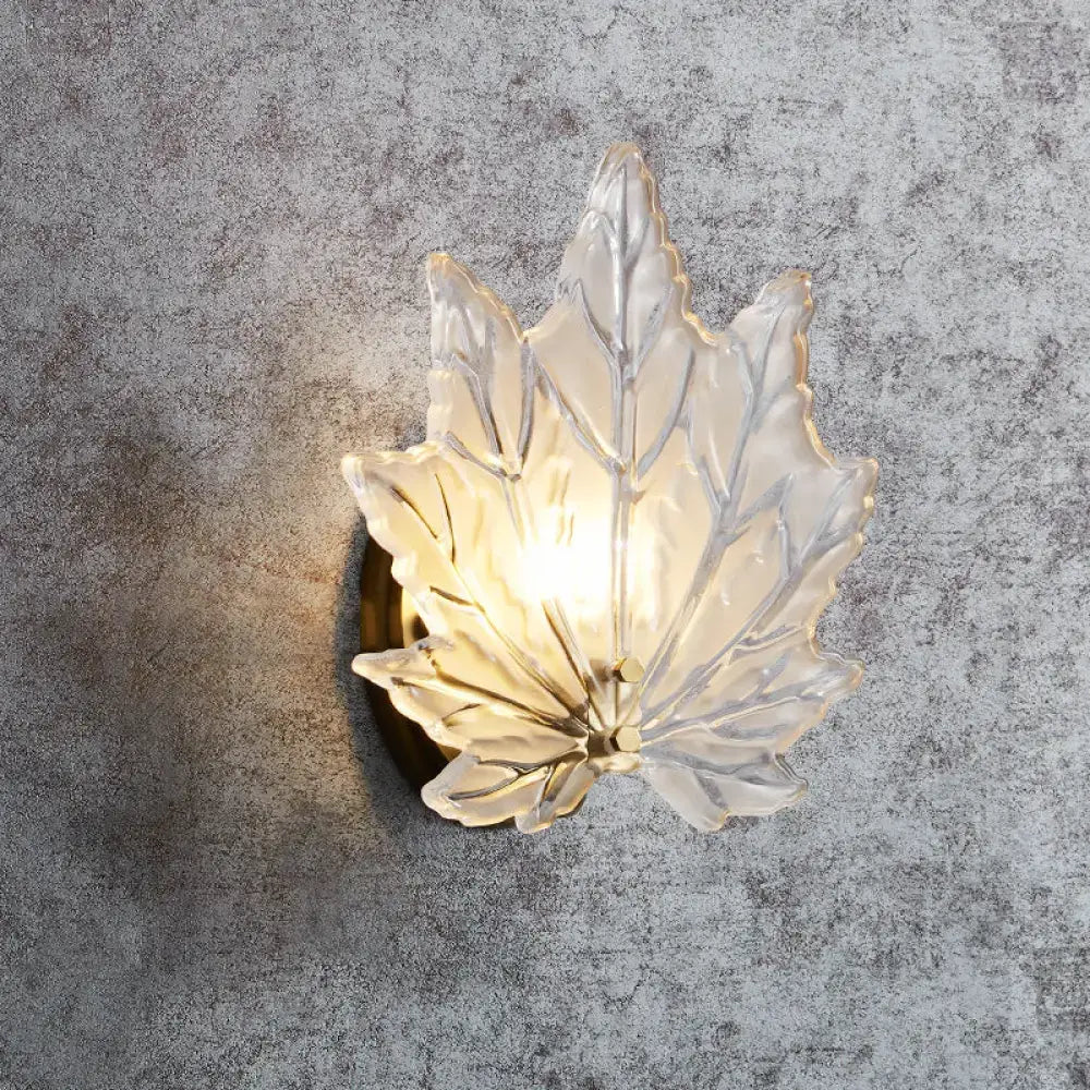 Gold Crystal Maple Leaf Wall Sconce with warm glow by Decorbites on Tampa Home & Garden Store