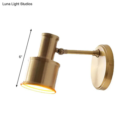 Gold cylinder wall sconce with adjustable brass arm and round mount, 6in height Decorbites on Tampa Home & Garden Store