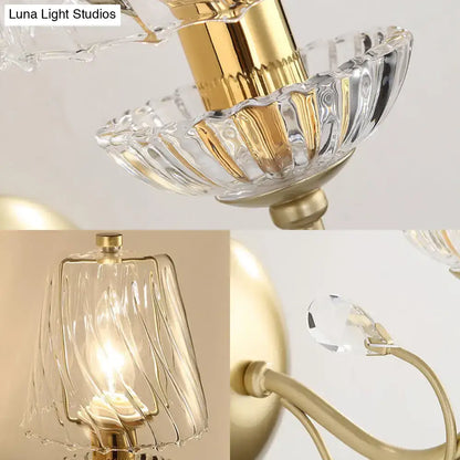 Gold swirl glass sconce by Decorbites with crystal shade for bedroom wall lighting on Tampa Home & Garden Store