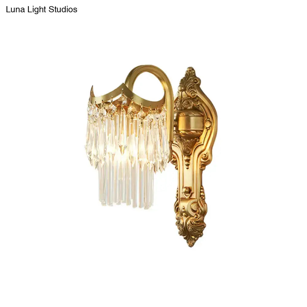 Contemporary gold wall lamp with clear crystal prisms wall sconce for corridor by Decorbites on Tampa Home & Garden Store