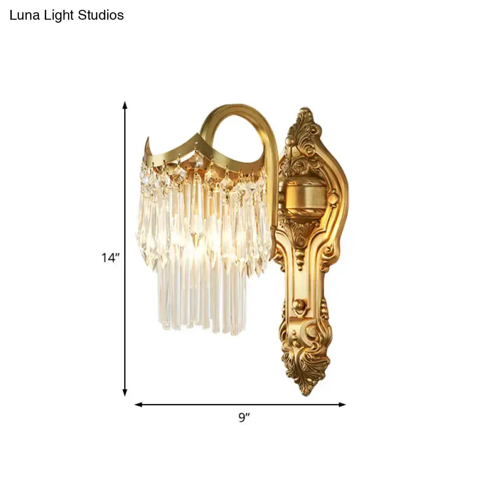 Contemporary gold wall lamp with clear crystal prisms for corridor by Decorbites on Tampa Home & Garden Store