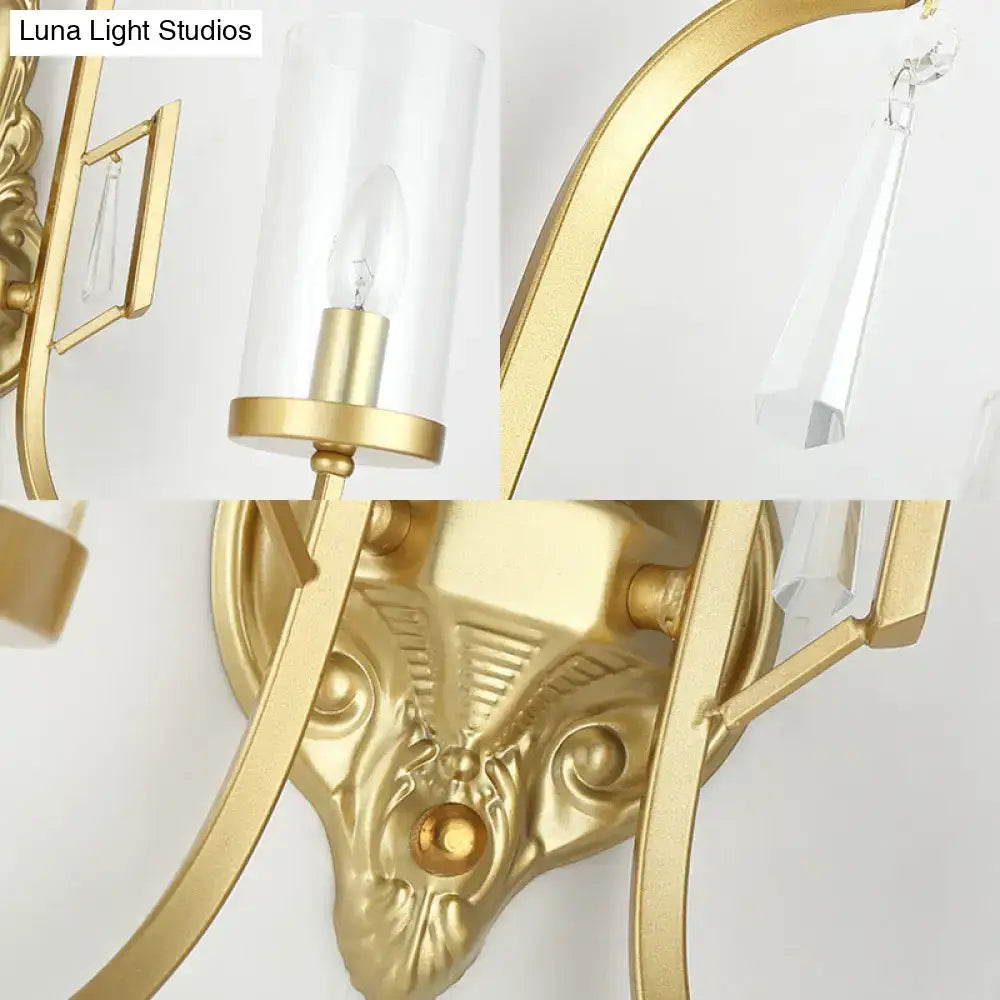 Gold clear glass sconce by Decorbites with ornate backplate and crystal accents 1-2 light on Tampa Home & Garden Store