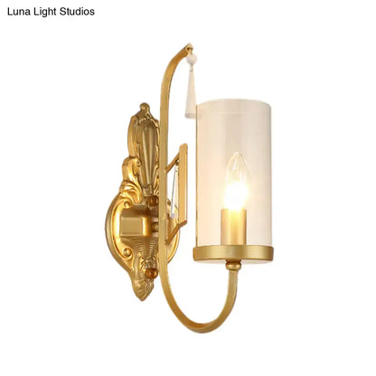 Decorbites gold clear glass sconce with brass backplate and shade one-light design on Tampa Home & Garden Store