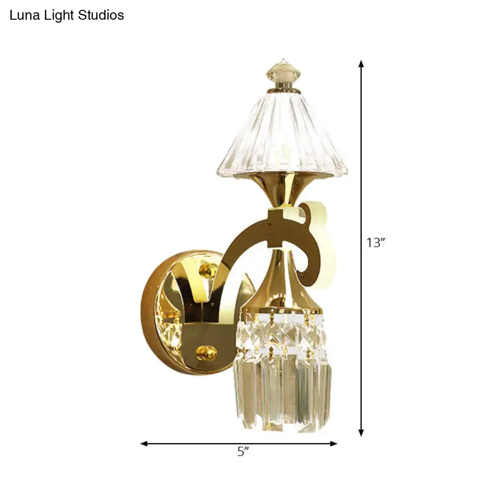 Gold Crystal Bedroom Sconce with crystal prisms and gold finish Decorbites wall mount on Tampa Home & Garden Store