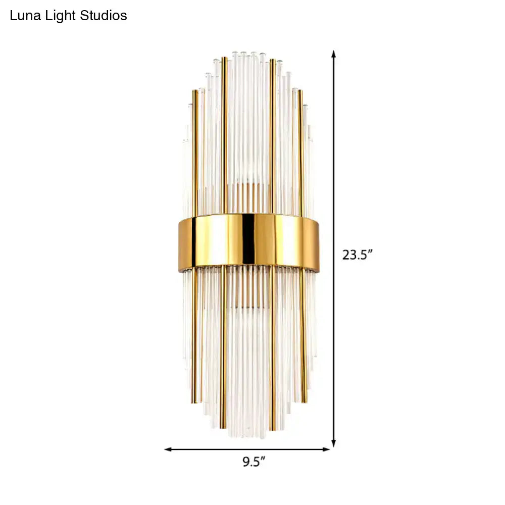 Brass Crystal Oval Shade Wall Light by Decorbites, gold finish sconce with crystal rods on Tampa Home & Garden Store