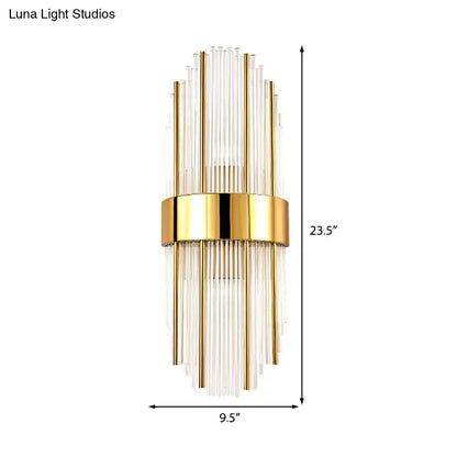 Brass Crystal Oval Shade Wall Light by Decorbites, gold finish sconce with crystal rods on Tampa Home & Garden Store
