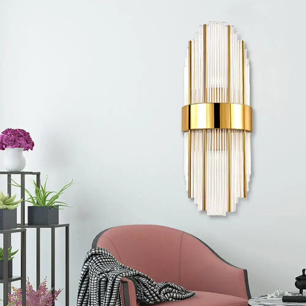 Brass crystal oval shade wall light by Decorbites, gold wall sconce on Tampa Home & Garden Store
