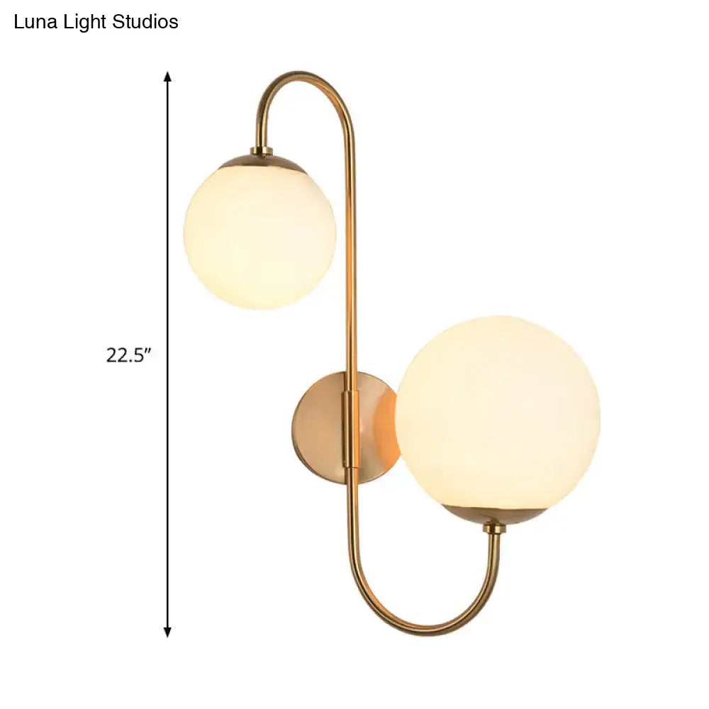 Gold opal glass ball shade dual-arm brass sconce Decorbites 2 globe shades tall on Tampa Home & Garden Store