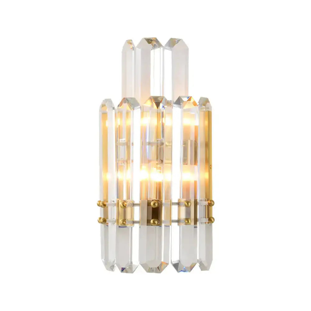 Gold Crystal Dual-Tiered Dining Wall Sconce with clear prisms and brass accents on Tampa Home & Garden Store
