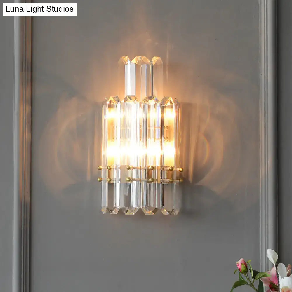 Gold crystal dual-tier dining wall sconce with gold brass frame and clear prisms Decorbites on Tampa Home & Garden Store