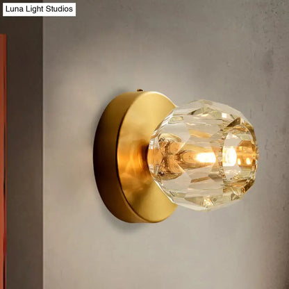 Gold faceted wall lamp with clear crystal shade and brass backplate wall sconce Decorbites on Tampa Home & Garden Store