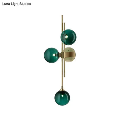 Brass and Glass Green Globe Wall Sconce Lamp