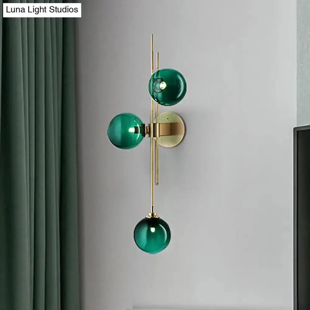 Brass and Glass Green Globe Wall Sconce Lamp