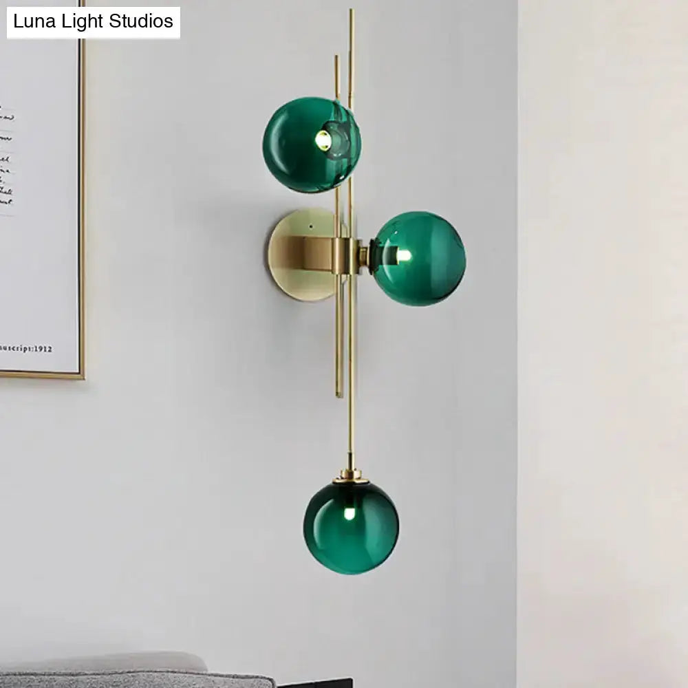 Brass and Glass Green Globe Wall Sconce Lamp
