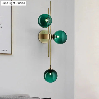 Brass and Glass Green Globe Wall Sconce Lamp