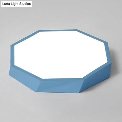 Blue hexagonal mount ceiling light with white diffuser for bedroom on Tampa Home & Garden Store