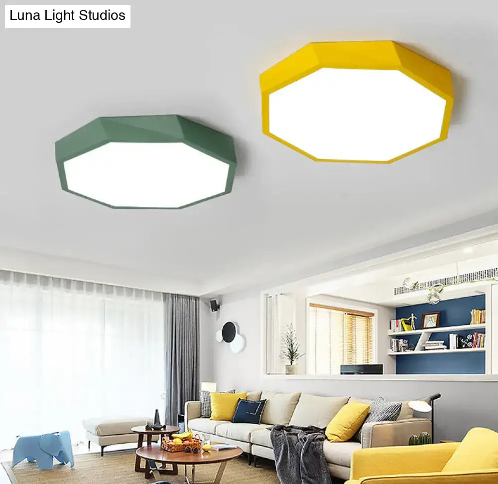 Contemporary hexagonal mount ceiling lights in green and yellow with white diffusers (two) on ceiling on Tampa Home & Garden Store