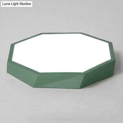 Hexagonal ceiling light with green metal frame and white diffuser Decorbites on Tampa Home & Garden Store