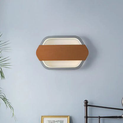 Gray brown wall lamp by Decorbites, modern gray frame with wood accent and backlit panel on Tampa Home & Garden Store