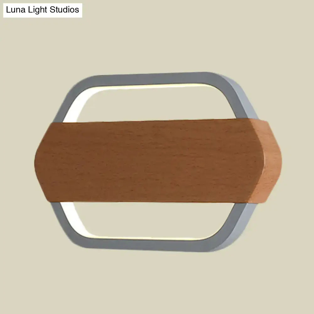 Gray Brown Wall Lamp with wood center band on a gray metal rounded frame by Decorbites on Tampa Home & Garden Store