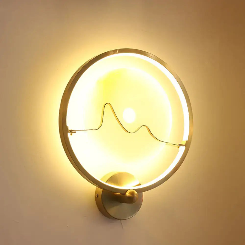 Jade Gold Wall Sconce by Decorbites circular gold ring, mountain-line wire, warm LED glow on Tampa Home & Garden Store