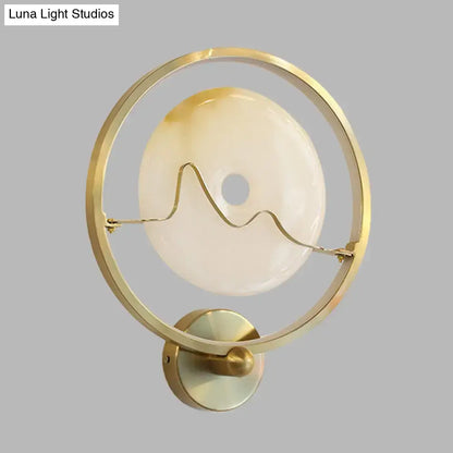 Jade Gold Wall Sconce by Decorbites, circular brass ring with frosted glass disc on Tampa Home & Garden Store
