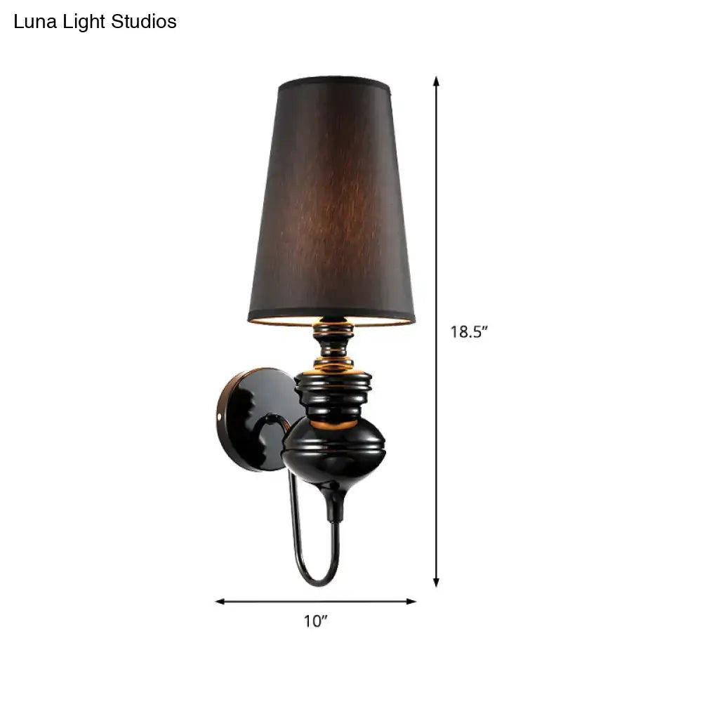 Matte black fabric wall sconce by Decorbites with dark shade and glossy black mount 18.5in tall on Tampa Home & Garden Store