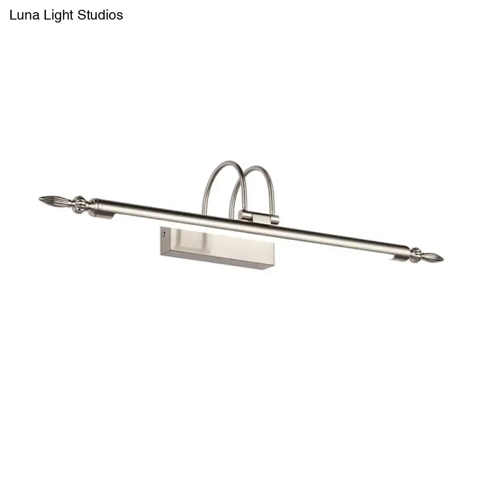 Contemporary nickel LED wall sconce with long bar and curved accents, warm light by Decorbites on Tampa Home & Garden Store