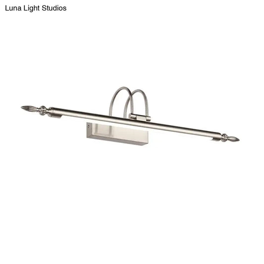Contemporary nickel LED wall sconce with long bar and curved accents, warm light by Decorbites on Tampa Home & Garden Store