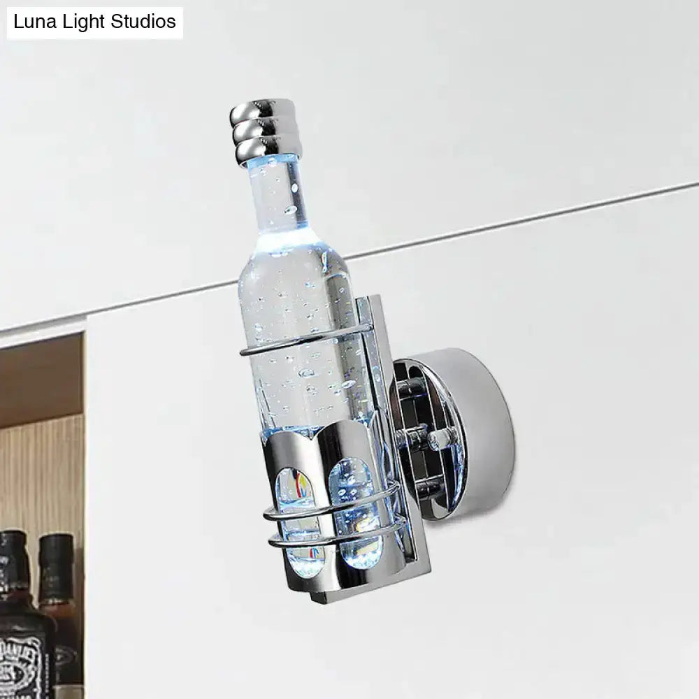 Contemporary purple crystal wall light with a chrome bar-style bottle sconce and bubble glass on Tampa Home & Garden Store