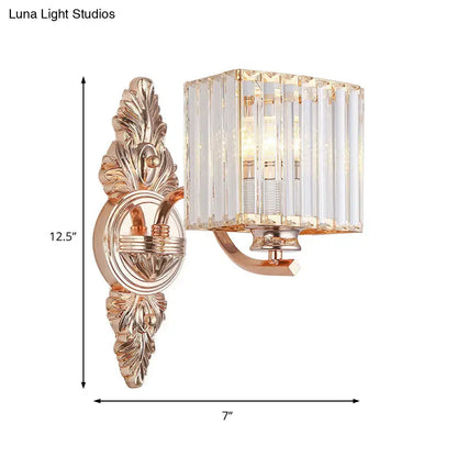 Rose Gold Crystal Sconce with square backplate and crystal panels by Decorbites on Tampa Home & Garden Store