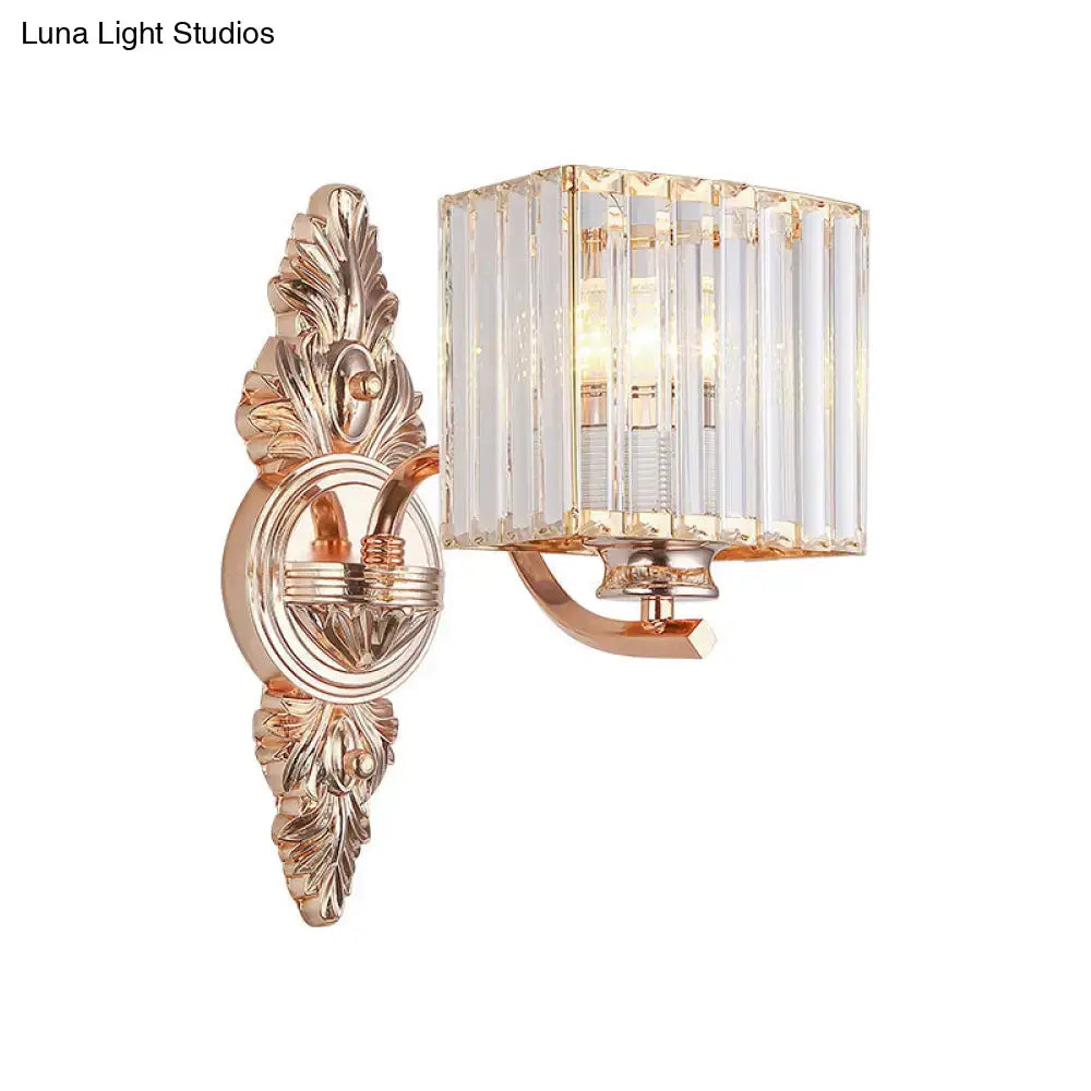 Rose Gold Crystal Sconce Square Backplate with crystal panels, Decorbites wall light on Tampa Home & Garden Store