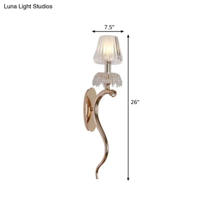Rose Gold Wave Ribbed Glass Sconce by Decorbites; curved arm, 7.5in shade, 26in tall on Tampa Home & Garden Store