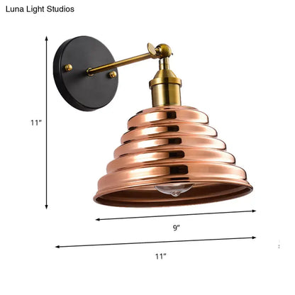 Rose Gold Ribbed Metal Sconce with black wall mount and brass arm by Decorbites on Tampa Home & Garden Store